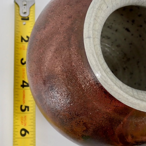 Raku Pottery Vase Iridescent Signed 6" Tall x 6" dia beautifully crafted - Picture 11 of 13